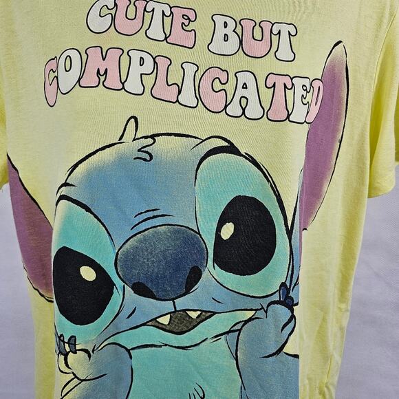 Disney Stitch Cute But Complicated Yellow Tee Shirt Junior Size XL - Picture 2 of 6